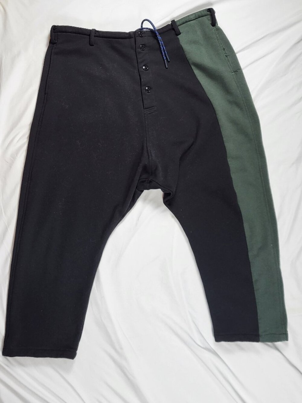 Roucha Pants Women's D Feke Fleece Black Green Crop Wide Leg Streetwear Designer